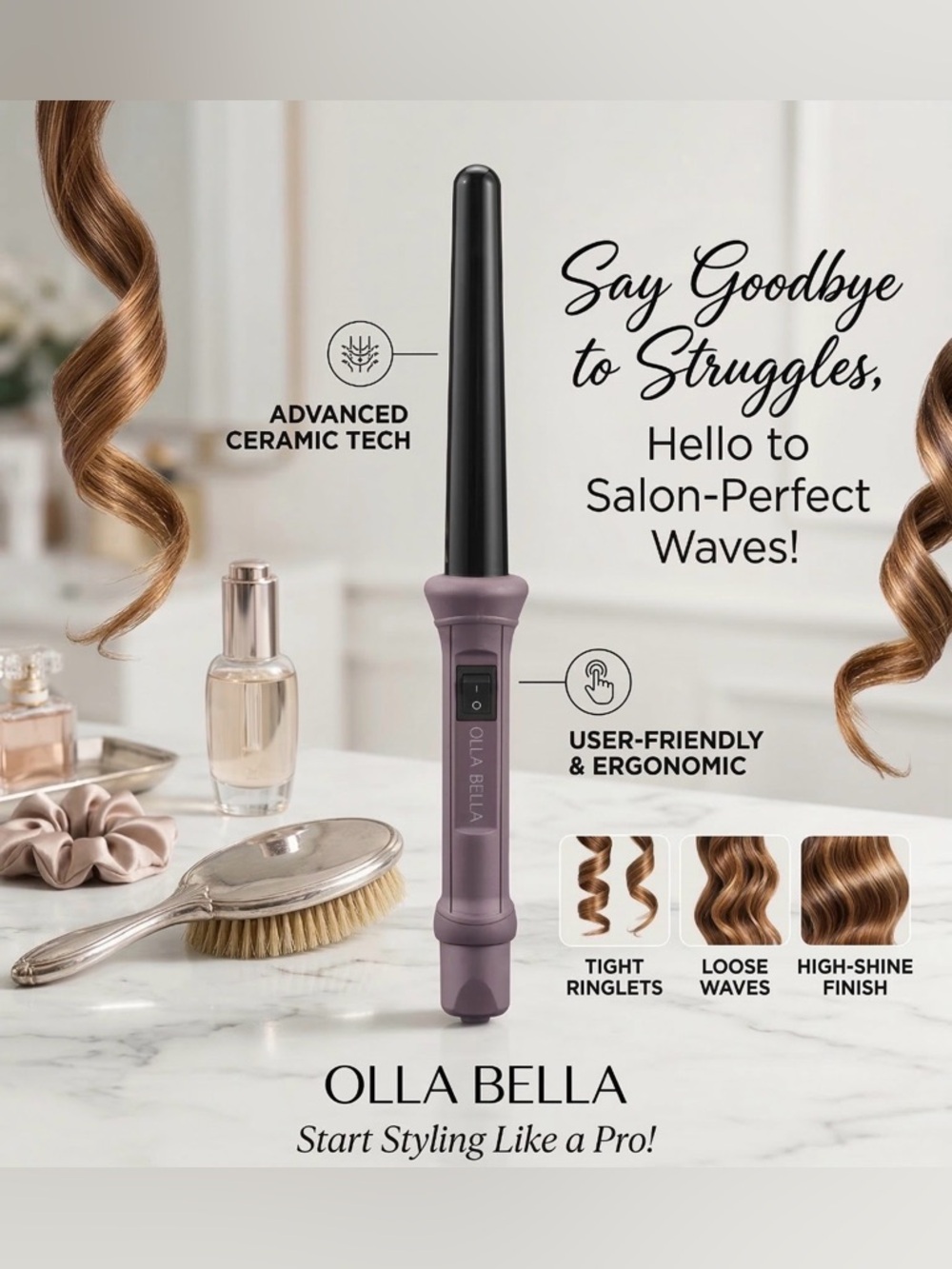 OB Tools 1” Curler, Plum Blush w Rubber Finish